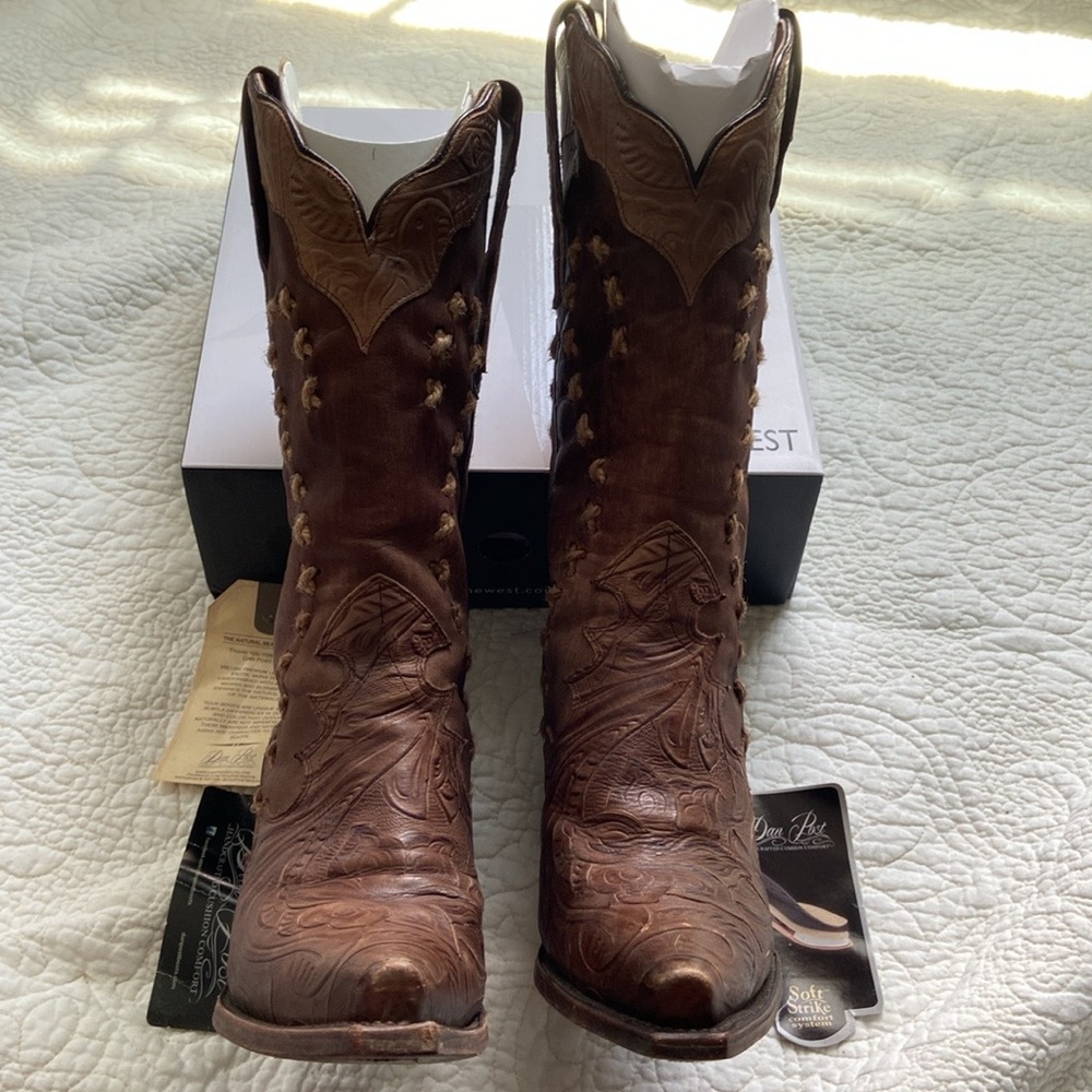 Almost New Dan Post Brown Leather & rope calf length boots. Size 6.5